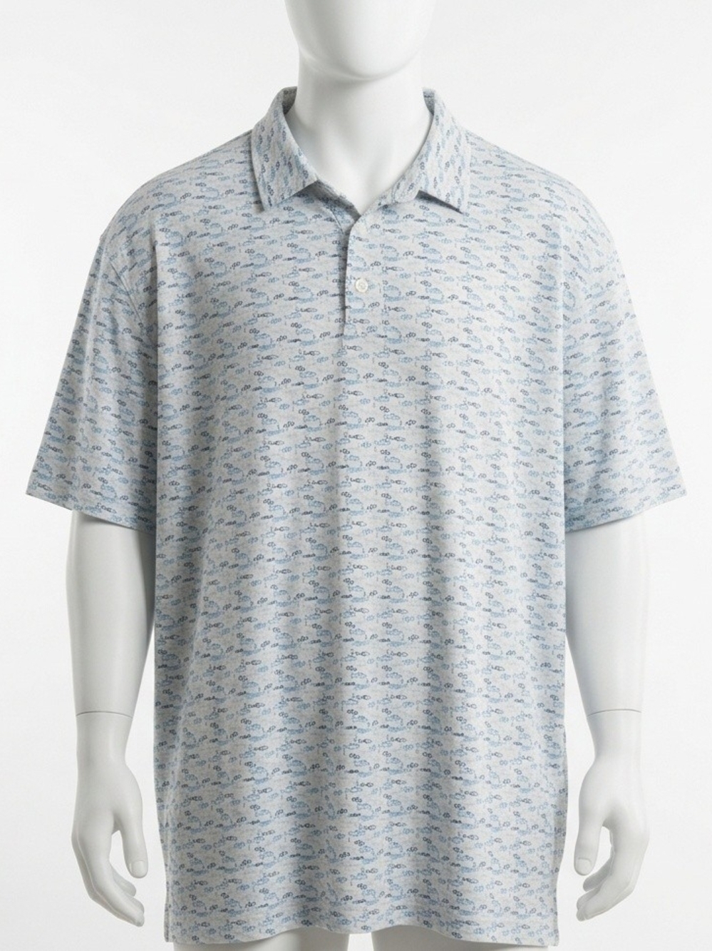 NWOT Laguna Swim Polo Shirt Mens XL Blue Fish Print Performance Outdoor Confort